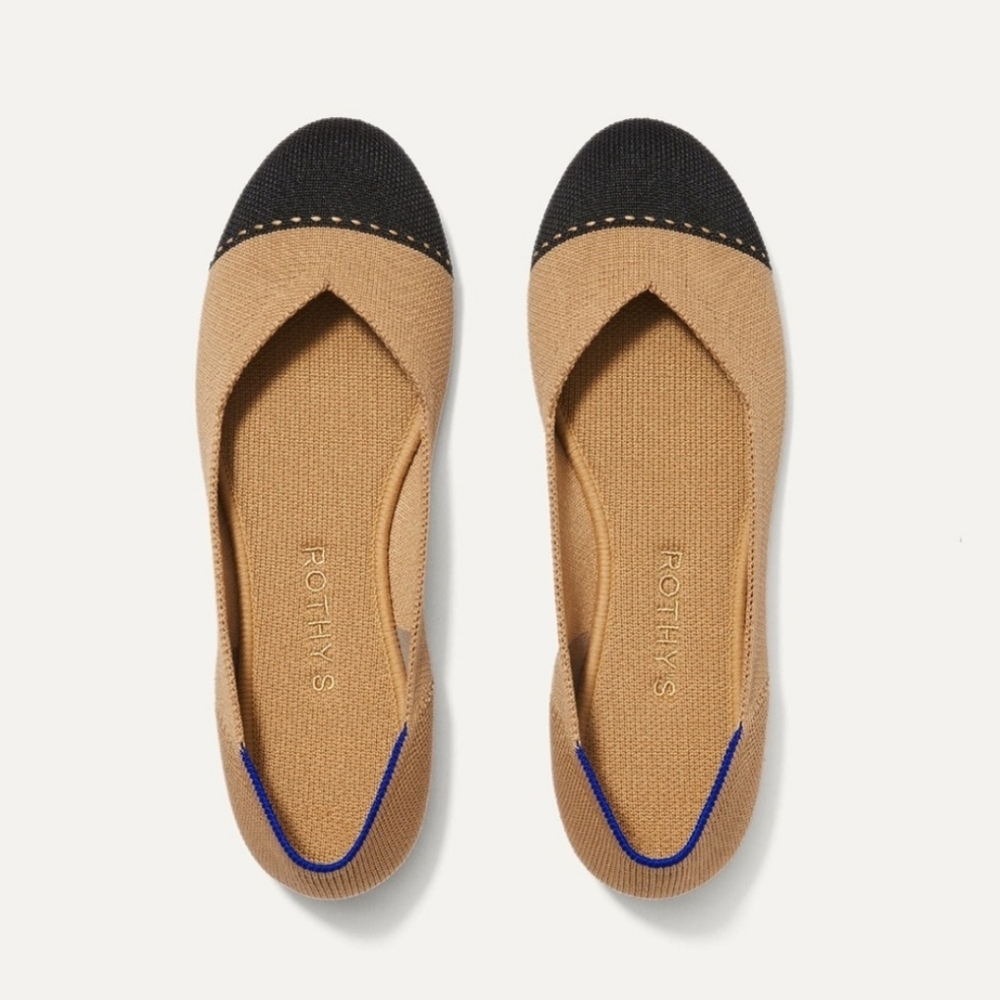 Rothys the flat camel cap toe black 8.5